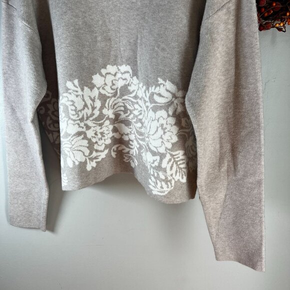 Joie Womens Soft High Neck Sweater White Botanical Print LARGE in Cream - Picture 4 of 9